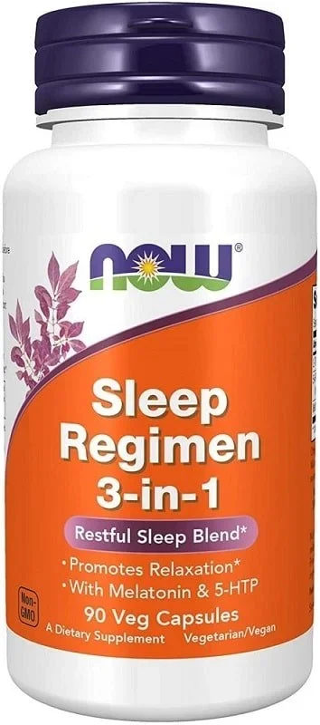 NOW Foods Sleep Regimen 3in1, With Melatonin, 5htp and Ltheanine, Restful Sleep Blend, Veg Capsules, 90 Count