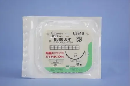 Nurolon – Suture with Needle Nonabsorbable Coated Black Suture Braided Nylon Size 0 18 Inch Suture 1-Needle 48 mm Length 1/2 Circle Taper Point Needle – C551D