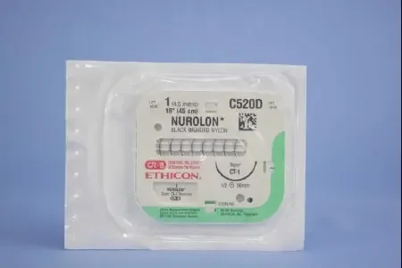 Nurolon – Suture with Needle Nonabsorbable Coated Black Suture Braided Nylon Size 1 18 Inch Suture 1-Needle 36 mm Length 1/2 Circle Taper Point Needle – C520D