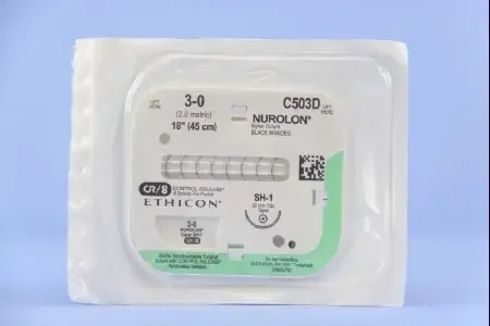 Nurolon – Suture with Needle Nonabsorbable Coated Black Suture Braided Nylon Size 3 – 0 18 Inch Suture 1-Needle 22 mm Length 1/2 Circle Taper Point Needle – C503D