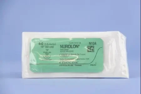 Nurolon – Suture with Needle Nonabsorbable Coated Black Suture Braided Nylon Size 4 – 0 18 Inch Suture 1-Needle 13 mm Length 1/2 Circle Taper Point Needle – N104T
