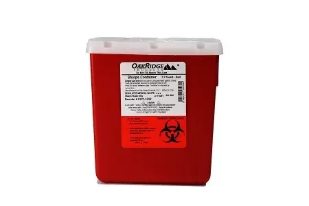 OakRidge – Sharps Container 6-1/3 L X 4-2/3 W X 6-1/3 H Inch 2.2 Quart Translucent Red Base / Translucent Lid Vertical Entry Rotating Lid – 0322-150R