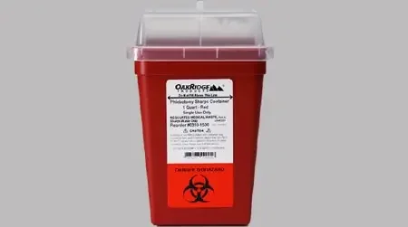 OakRidge – Sharps Container 7-1/2 H X 4-1/2 W X 4-1/2 L Inch 1 Quart Red Base / Translucent Lid Vertical Entry Sliding Lid – 0310-1500