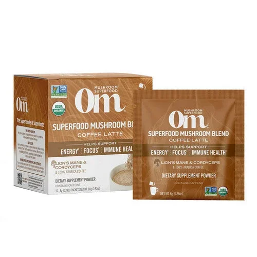 Om Mushrooms, Coffee Latte Mushroom Powder, 2.82 Oz (10 pouches)