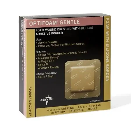 Optifoam Gentle – Silicone Foam Dressing 4 X 4 Inch Square Silicone Adhesive with Border Sterile – MSC2044EP