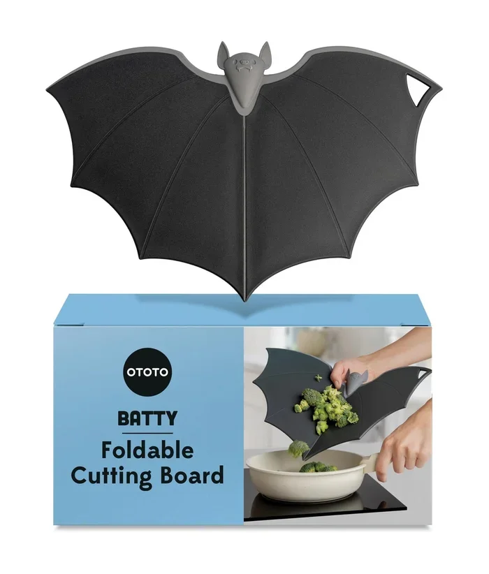 OTOTO Cutting Board – Wooden & Plastic Cutting Boards for Kitchen, Fun & Spooky Kitchen Gadgets, Housewarming & Goth Gifts, Dishwasher Safe (Bat, Plastic)