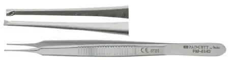 Padgett – Tissue Forceps Graul 4 Inch Length Surgical Grade Stainless Steel NonSterile NonLocking Thumb Handle Straight 0.5 mm Tips with 1 X 2 Teeth – PM-4842