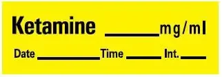 PDC – Drug Label Anesthesia Label Ketamine_mg/mL Date_Time_Int Yellow 1/2 X 1-1/2 Inch – LAN-60