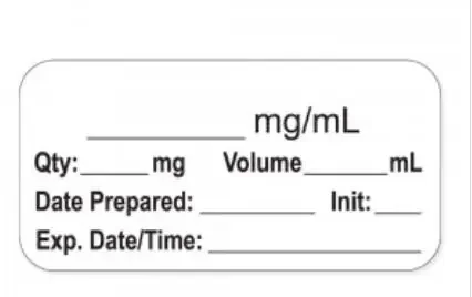 PDC – Drug Label Anesthesia Label _mg/mL Qty _mg Volume_mL Date Prepared _ White 3/4 X 1-1/2 Inch – LAN-2-84