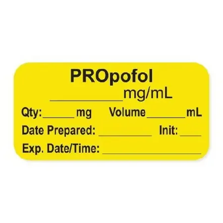 PDC – Drug Label Anesthesia Label PROpofol_mg/mL Qty _mg Volume_mL Yellow 3/4 X 1-1/2 Inch – LAN-2-27
