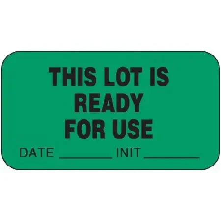 PDC – Pre-Printed Label pdc Advisory Label Green Paper THIS LOT IS READY FOR USE/DATE__INIT__ Black Alert Label 7/8 X 1-5/8 Inch – 59704160