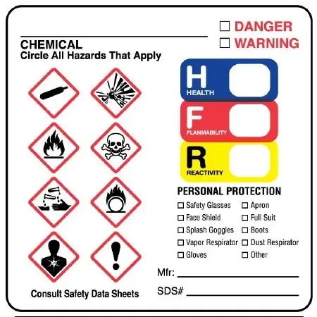 PDC – Pre-Printed Label pdc Warning Label White Paper GHS Symbol Color Block OSHA 2-1/2 X 2-1/2 Inch – ULGH1301