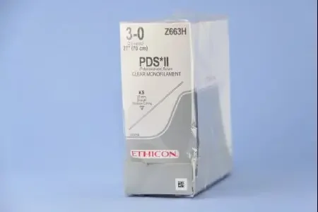 PDS II – Suture with Needle Absorbable Uncoated Clear Suture Monofilament Polydioxanone Size 3 – 0 27 Inch Suture 1-Needle 60 mm Length Straight Conventional Cutting Needle – Z663H
