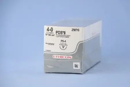 PDS II – Suture with Needle Absorbable Uncoated Clear Suture Monofilament Polydioxanone Size 4 – 0 18 Inch Suture 1-Needle 16 mm Length 1/2 Circle Reverse Cutting Needle – Z507G