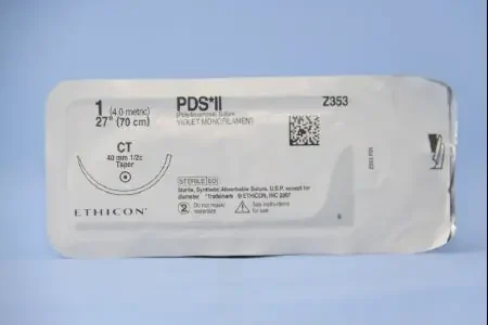 PDS II – Suture with Needle Absorbable Uncoated Violet Suture Monofilament Polydioxanone Size 1 27 Inch Suture 1-Needle 40 mm Length 1/2 Circle Taper Point Needle – Z353H