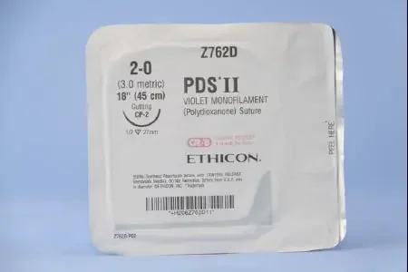 PDS II – Suture with Needle Absorbable Uncoated Violet Suture Monofilament Polydioxanone Size 2 – 0 18 Inch Suture 1-Needle 26 mm Length 1/2 Circle Reverse Cutting Needle – Z762D