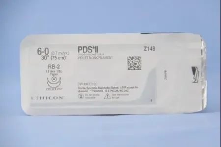 PDS II – Suture with Needle Absorbable Uncoated Violet Suture Monofilament Polydioxanone Size 6 – 0 30 Inch Suture Double-Armed 13 mm Length 1/2 Circle Taper Point Needle – Z149H