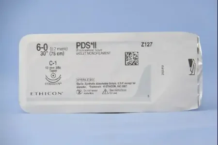 PDS II – Suture with Needle Absorbable Uncoated Violet Suture Monofilament Polydioxanone Size 6 – 0 30 Inch Suture Double-Armed 12 mm Length 3/8 Circle Taper Point Needle – Z127H