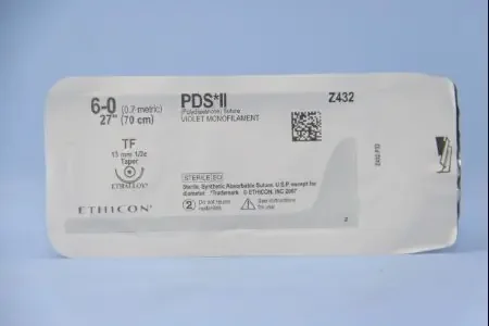 PDS II – Suture with Needle Absorbable Uncoated Violet Suture Monofilament Polydioxanone Size 6 – 0 27 Inch Suture 1-Needle 13 mm Length 1/2 Circle Taper Point Needle – Z432H