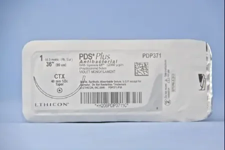 PDS Plus – Antibacterial Suture with Needle Absorbable Uncoated Violet Suture Monofilament Polydioxanone with Irgacare MP Antibacterial Suture Size 1 36 Inch Suture 1-Needle 48 mm Length 1/2 Circle Taper Point Needle – PDP371T