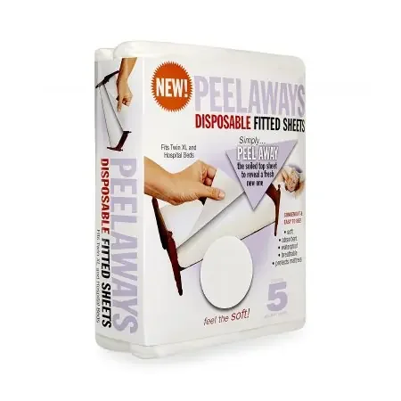 Peelaways 5 Layer – Bed Sheet Fitted Sheet 80 L X 39 W X 9 Inch White Disposable – 150