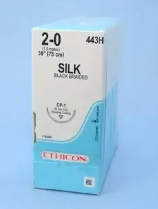 Perma-Hand – Suture with Needle Nonabsorbable Coated Black Suture Braided Silk Size 2 – 0 30 Inch Suture 1-Needle 36 mm Length 1/2 Circle Reverse Cutting Needle – 443H
