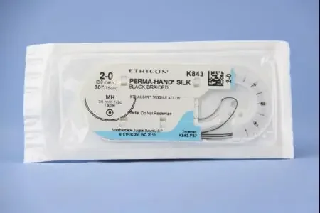 Perma-Hand – Suture with Needle Nonabsorbable Coated Black Suture Braided Silk Size 2 – 0 30 Inch Suture 1-Needle 36.4 mm Length 1/2 Circle Taper Point Needle – K843H
