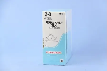 Perma-Hand – Suture with Needle Nonabsorbable Coated Black Suture Braided Silk Size 2 – 0 30 Inch Suture 1-Needle 40 mm Length 3/8 Circle Precision Point – Reverse Cutting Needle – 591H