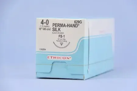 Perma-Hand – Suture with Needle Nonabsorbable Coated Black Suture Braided Silk Size 4 – 0 18 Inch Suture 1-Needle 24 mm Length 3/8 Circle Reverse Cutting Needle – 629G