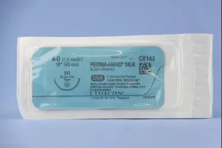 Perma-Hand – Suture with Needle Nonabsorbable Coated Black Suture Braided Silk Size 4 – 0 18 Inch Suture 1-Needle 26 mm Length 1/2 Circle Taper Point Needle – C0145