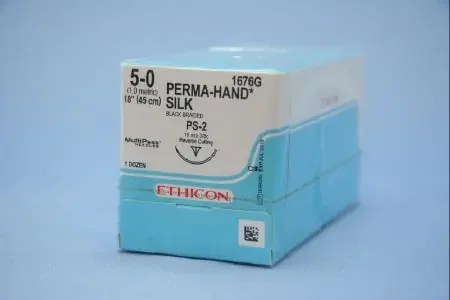 Perma-Hand – Suture with Needle Nonabsorbable Coated Black Suture Braided Silk Size 5 – 0 18 Inch Suture 1-Needle 19 mm Length 3/8 Circle Precision Point – Reverse Cutting Needle – 1676G
