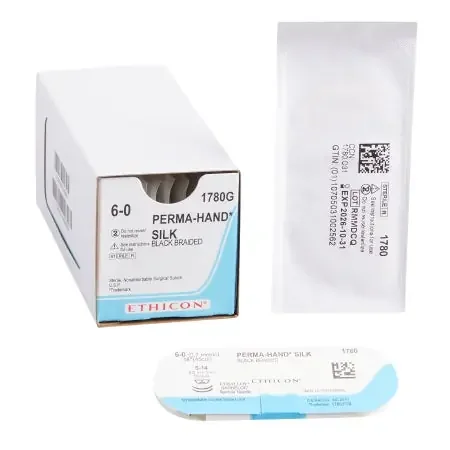 Perma-Hand – Suture with Needle Nonabsorbable Coated Black Suture Braided Silk Size 6 – 0 18 Inch Suture Double-Armed 8 mm Length 1/4 Circle Spatula Needle – 1780G