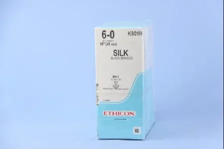Perma-Hand – Suture with Needle Nonabsorbable Coated Black Suture Braided Silk Size 6 – 0 18 Inch Suture Double-Armed 9.3 mm Length 3/8 Circle Taper Point Needle – K801H