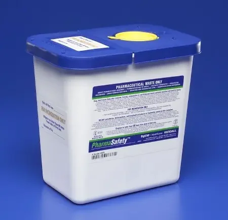 PharmaSafety – Pharmaceutical Waste Container 10 H X 10-1/2 W X 7-1/4 D Inch 2 Gallon White Base / Blue Lid Vertical Entry Hinged Lid – 8820