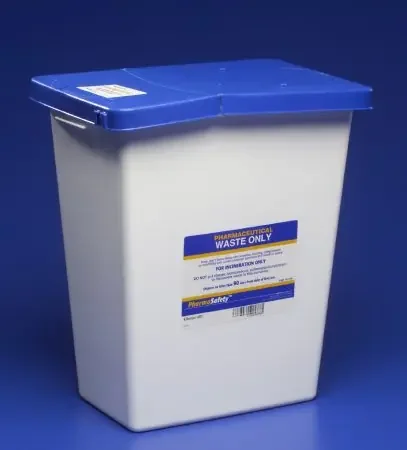 PharmaSafety – Pharmaceutical Waste Container 17-3/4 H X 11 W X 15-1/2 D Inch 8 Gallon White Base / Blue Lid Vertical Entry Gasketed Hinged Lid – 8850