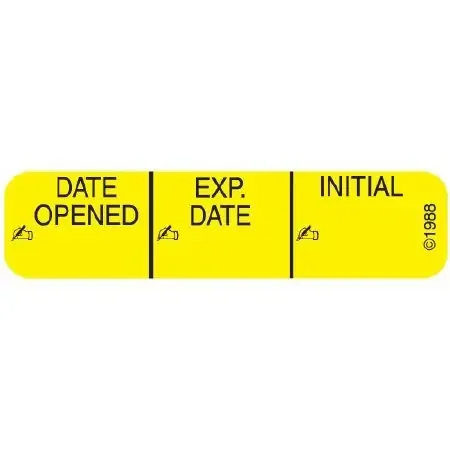 Pharmex – Pre-Printed / Write On Label Advisory Label Yellow Paper Date opened_Exp Date_ Int_ Black Medication Instruction 3/8 X 1-9/16 Inch – 1-370