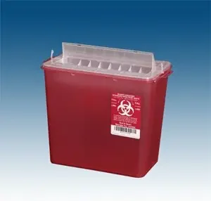 Plasti-Products – Sharps Container 11 H X 11-3/4 W X 6-3/4 D Inch 2 Gallon Translucent Red Base / Translucent Lid Horizontal Entry Rotating Lid – 145008
