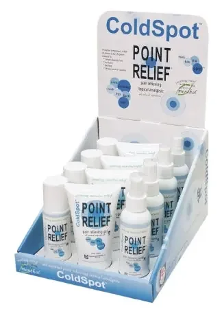 Point Relief ColdSpot Counter Display – Topical Pain Relief Kit Menthol / MSM / Ilex / Arnica Topical Gel 12 per Box – 11-0765-12