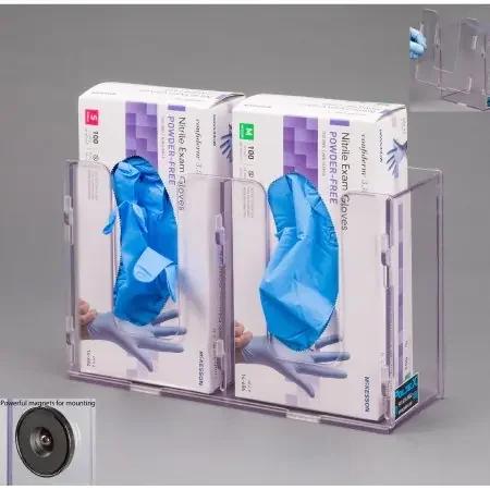 Poltex – Glove Box Holder Magnet Mounted 2-Box Capacity Clear 10-1/2 W X 3-1/4 D X 10 H Inch PETG Plastic – 2GBSHORT-M