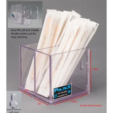 Poltex – Swab / Tongue Depressor Holder Clear PETG Manual Two Compartment Wall Mount – SWABXLDIV-W