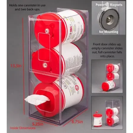 Poltex – Visual Management Wipe Dispenser Clear PETG Three Compartment Magnet Mount – WIPE3VM-M