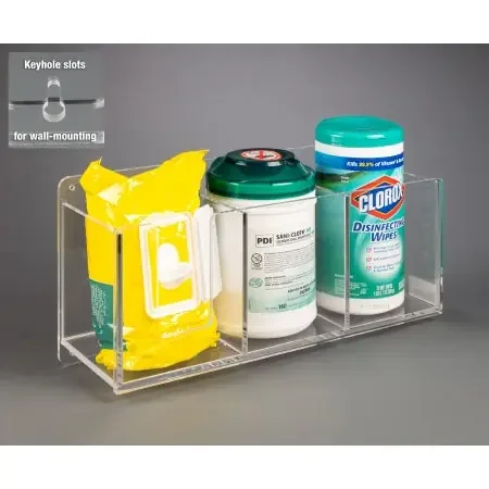 Poltex – Wipe Holder Clear Acrylic Three Compartment Wall Mount – TRIWIPE-W