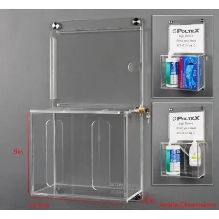 Poltex DECO – Lockable Sanitizing Station with Sign Sleeve Clear Acrylic Manual 2 Compartment Wall Mount – DECORESPLCK2-W