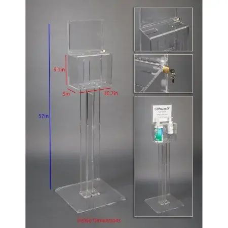 Poltex DECO – Lockable Sanitizing Station with Sign Sleeve Clear Acrylic Manual 2 Compartment Floor Stand – DECORHSKIOSK2-S