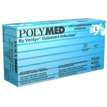 Polymed – Exam Glove Large NonSterile Latex Standard Cuff Length Fully Textured Ivory Not Chemo Approved – PM104