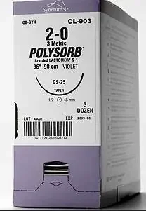 Polysorb – Suture with Needle Absorbable Coated Violet Suture Braided Polyester Size 5 – 0 18 Inch Suture Double-Armed 10 mm Length 1/4 Circle Spatula Needle – L-1792K
