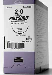 Polysorb – Suture without Needle Braided Polyester Absorbable Coated Size 3 – 0 60 Inch Suture – L-112