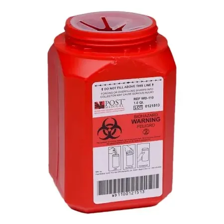 Post Medical – Sharps Container 1 Quart Red Base / Translucent Lid Vertical Entry – WD-110