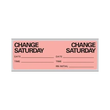 Precision Dynamics – Pre-Printed Label Advisory Label Fluorescent Red Paper Change Saturday, Date, Time, Rn Initial Black Syringe Label 1 X 2-15/16 Inch – N-7361