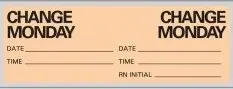 Precision Dynamics – Pre-Printed Label Advisory Label Orange Paper Change Monday, Date, Time, Rn Initial Black Syringe Label 1 X 2-15/16 Inch – N-7346